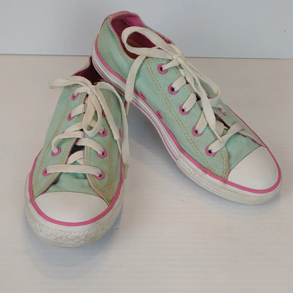 Converse Youth All Star Low Double Tongue Laces Sneakers Skate Shoes Pink & Mint